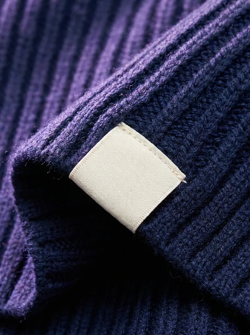 Lookbook macro — ribbed knit texture in deep ink navy